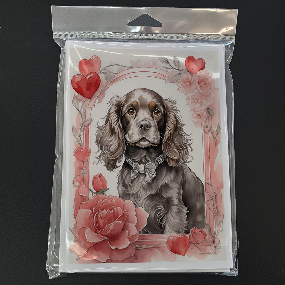 Glamorous Pups : Cocker Spaniel Valentine Roses Greeting Cards Pack of 8