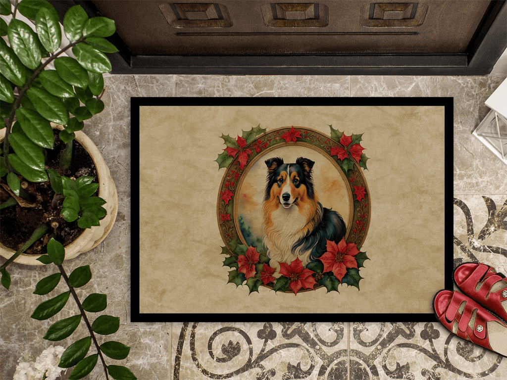 Glamorous Pups : Collie Christmas Flowers Doormat