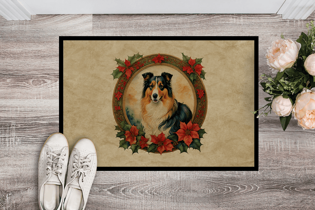 Glamorous Pups : Collie Christmas Flowers Doormat