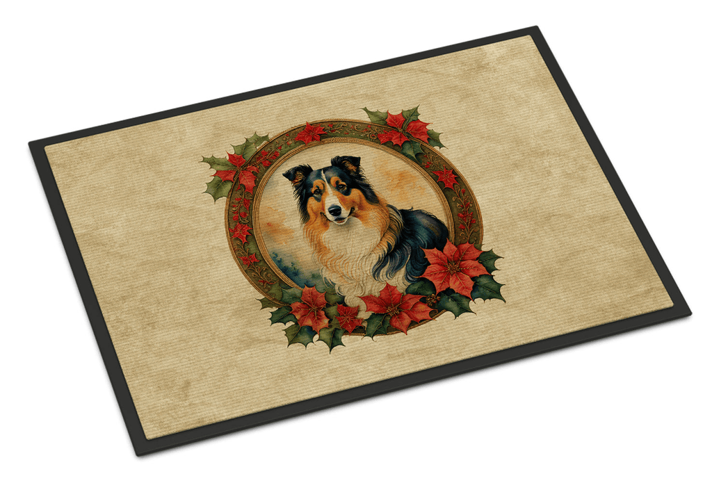 Glamorous Pups : Collie Christmas Flowers Doormat
