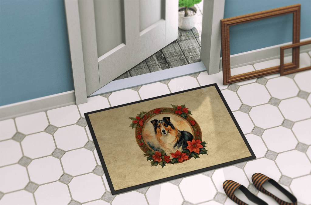 Glamorous Pups : Collie Christmas Flowers Doormat