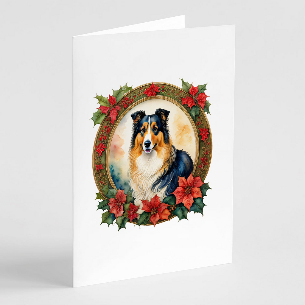 Glamorous Pups : Collie Christmas Flowers Greeting Cards Pack of 8