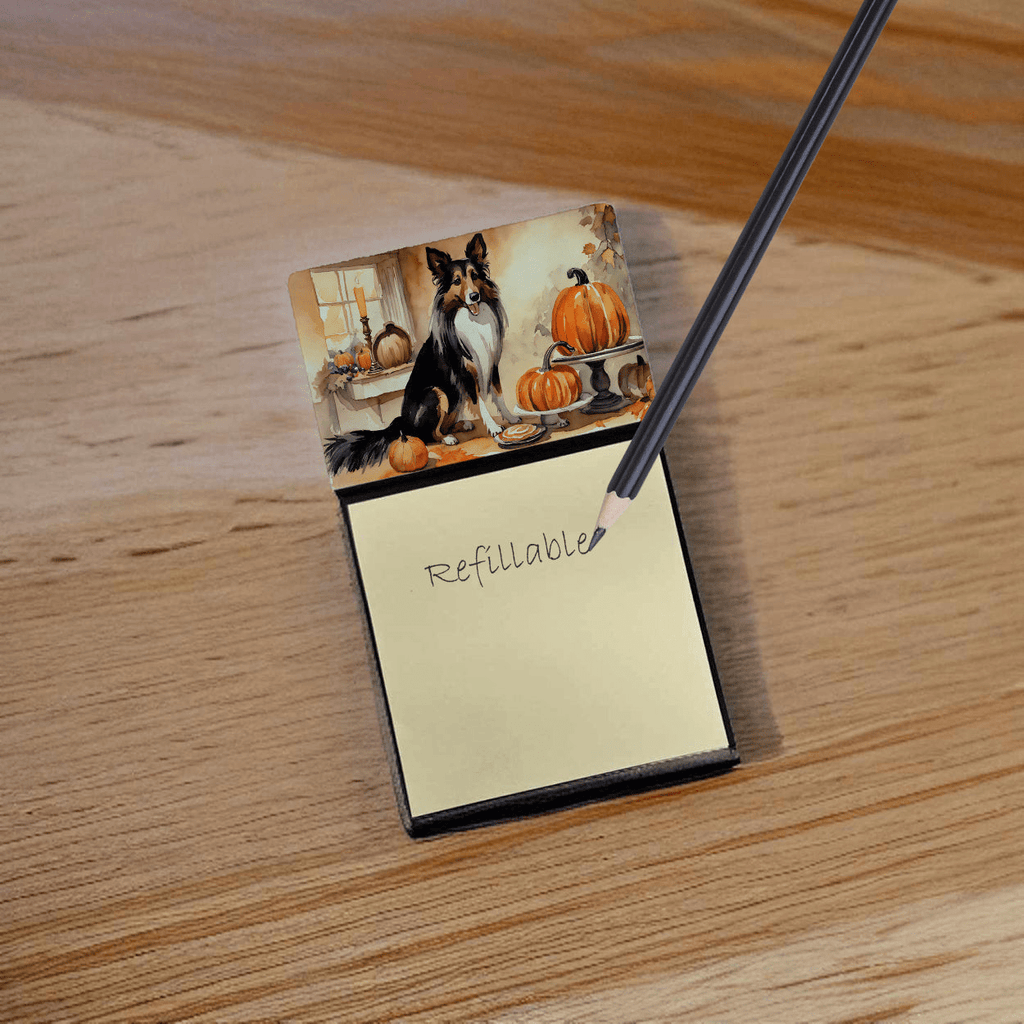 Glamorous Pups : Collie Fall Kitchen Pumpkins Sticky Note Holder