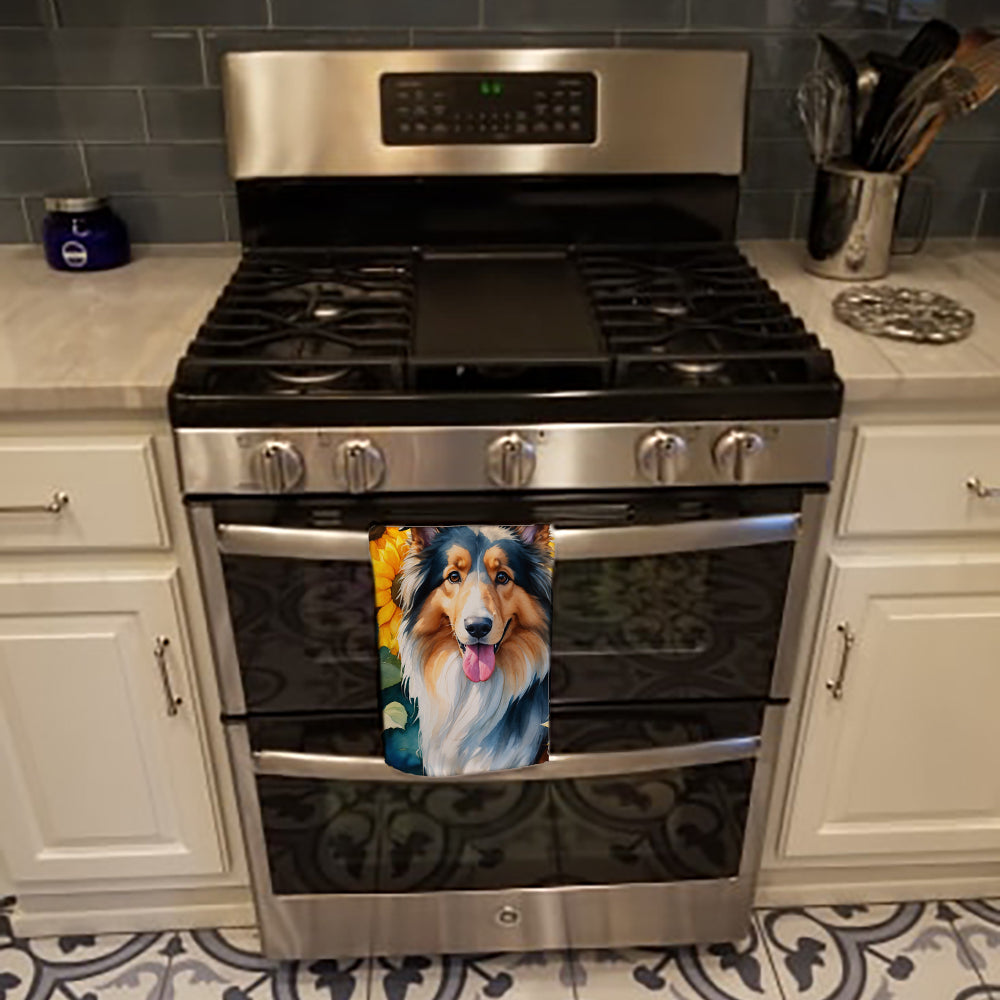 Glamorous Pups : Collie in Sunflowers Kitchen Towel