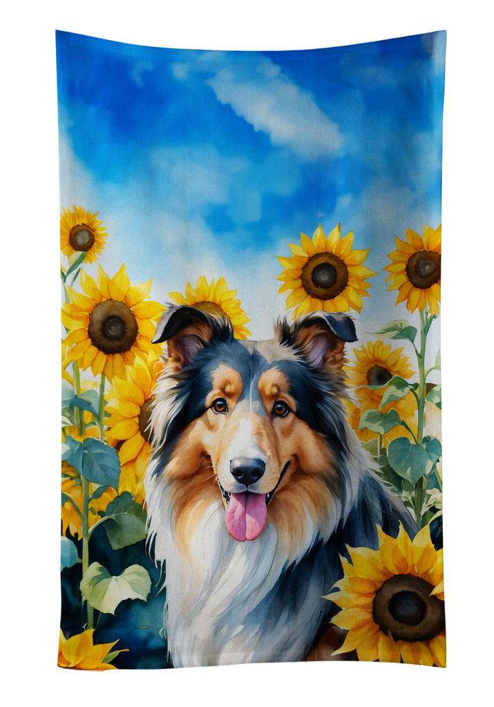 Glamorous Pups : Collie in Sunflowers Kitchen Towel