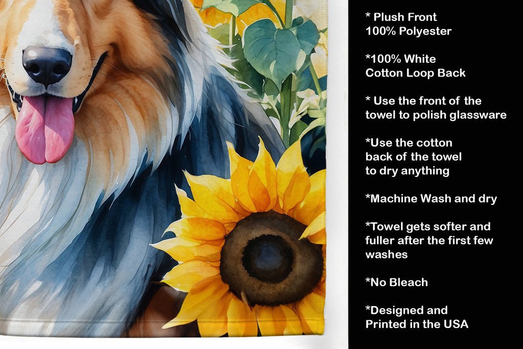 Glamorous Pups : Collie in Sunflowers Kitchen Towel