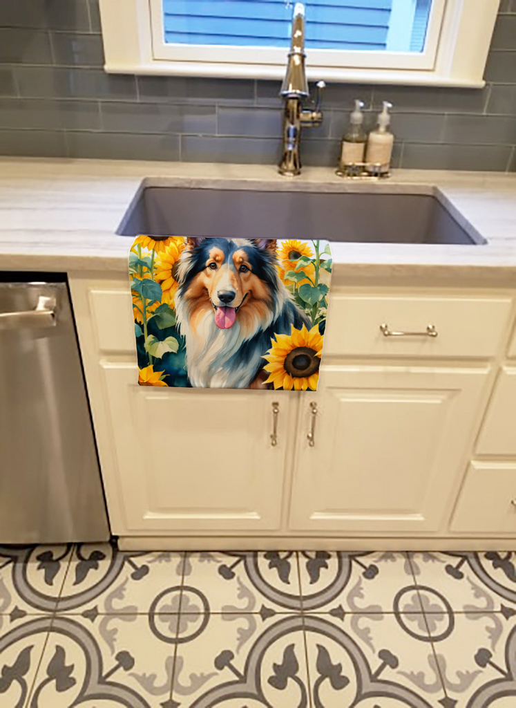 Glamorous Pups : Collie in Sunflowers Kitchen Towel