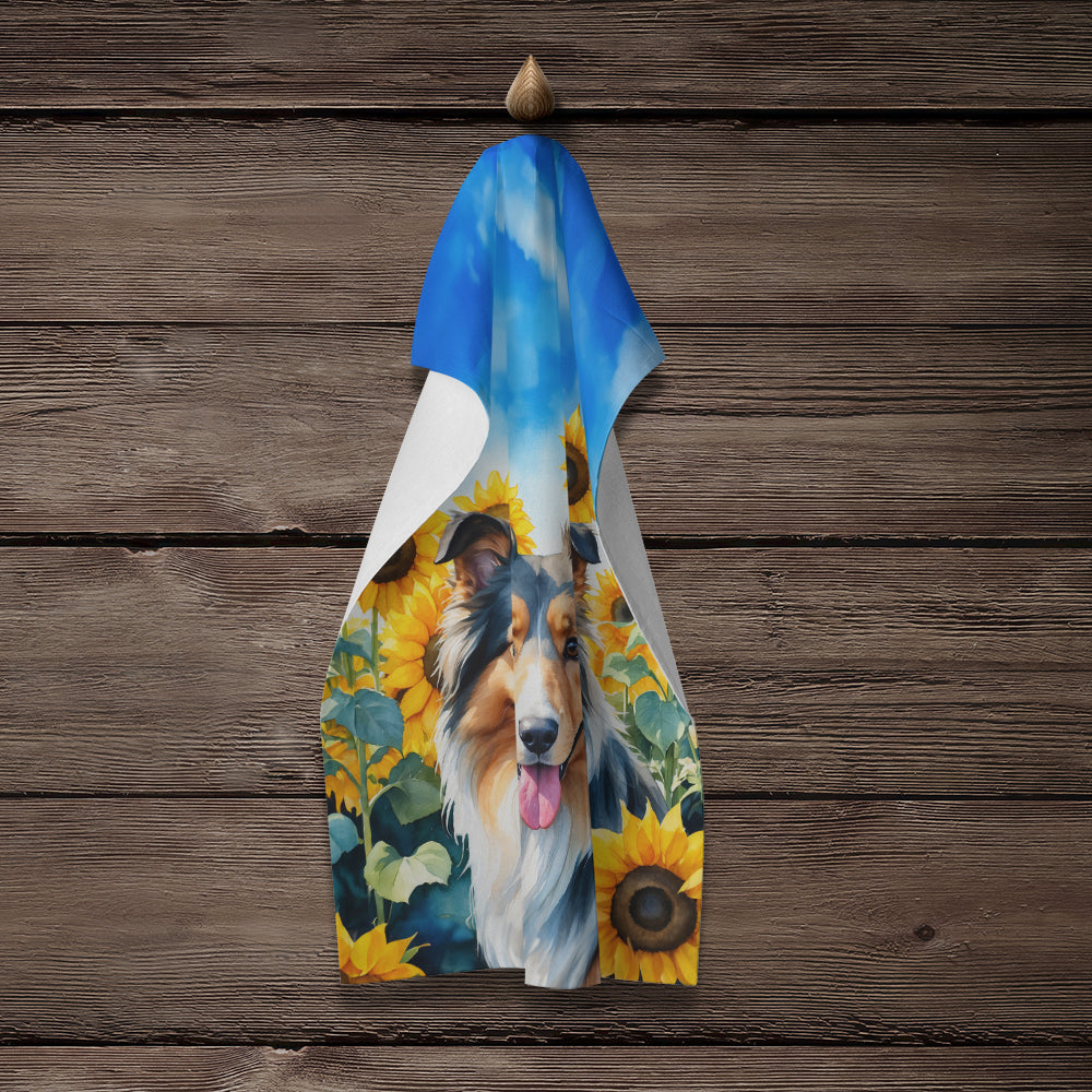 Glamorous Pups : Collie in Sunflowers Kitchen Towel