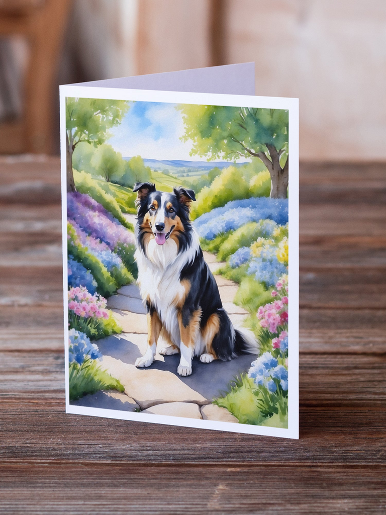 Glamorous Pups : Collie Spring Path Greeting Cards Pack of 8