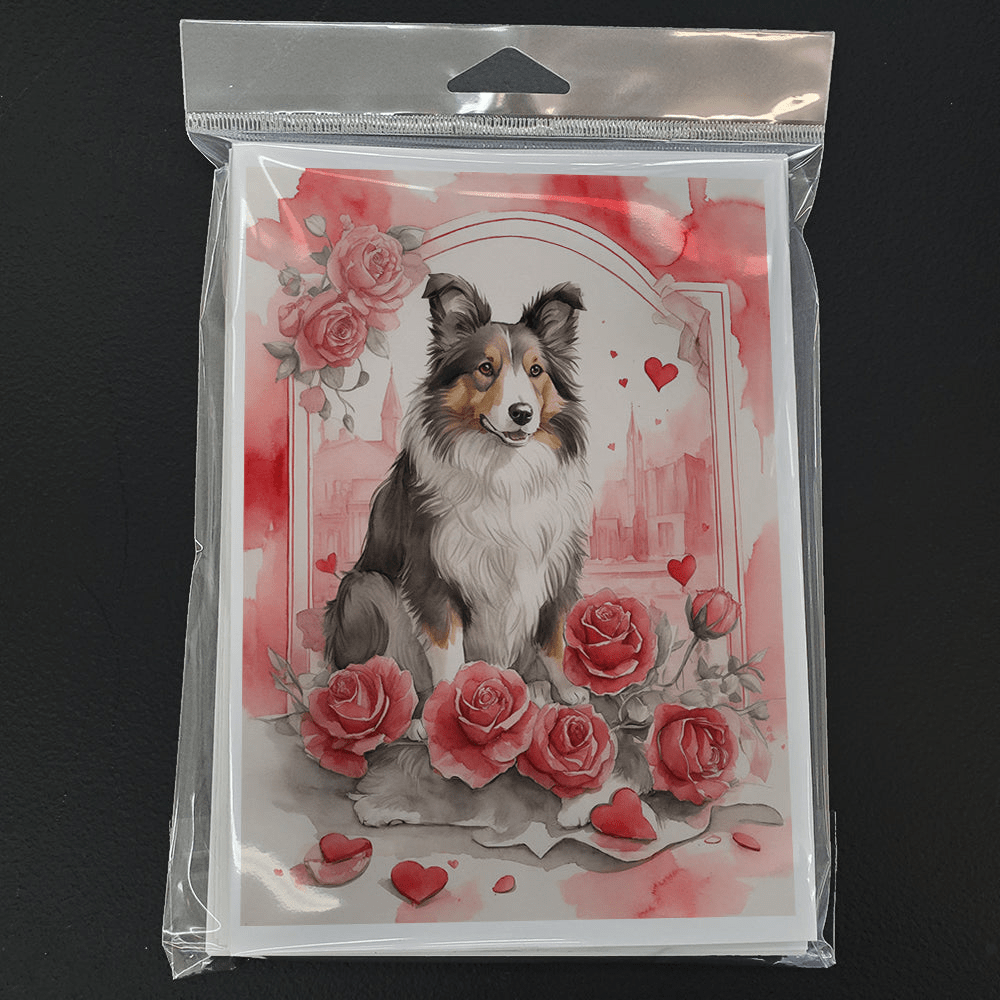 Glamorous Pups : Collie Valentine Roses Greeting Cards Pack of 8
