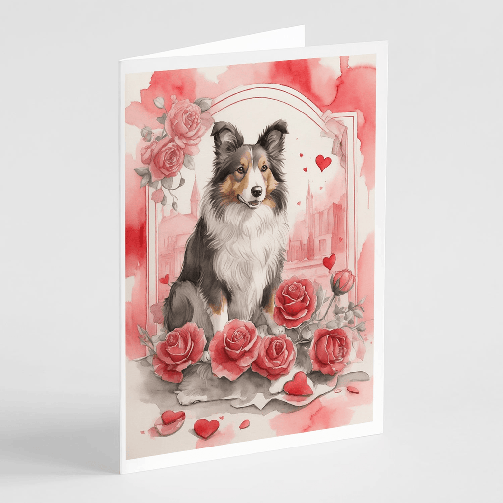 Glamorous Pups : Collie Valentine Roses Greeting Cards Pack of 8