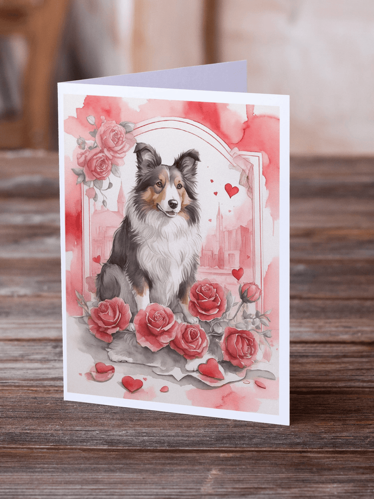 Glamorous Pups : Collie Valentine Roses Greeting Cards Pack of 8