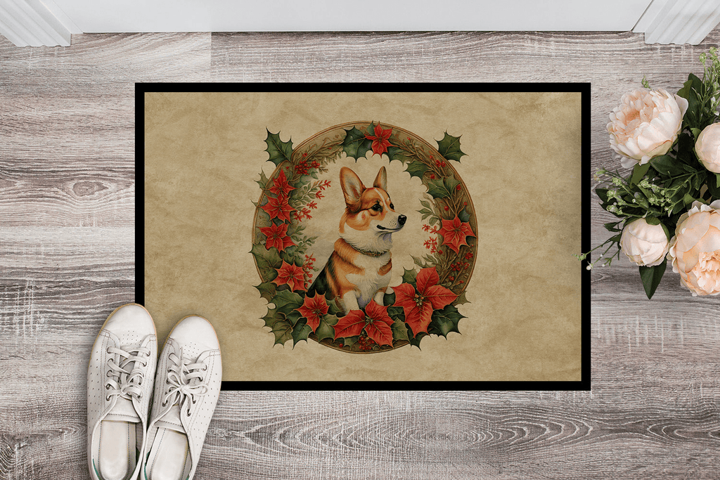 Glamorous Pups : Corgi Christmas Flowers Doormat