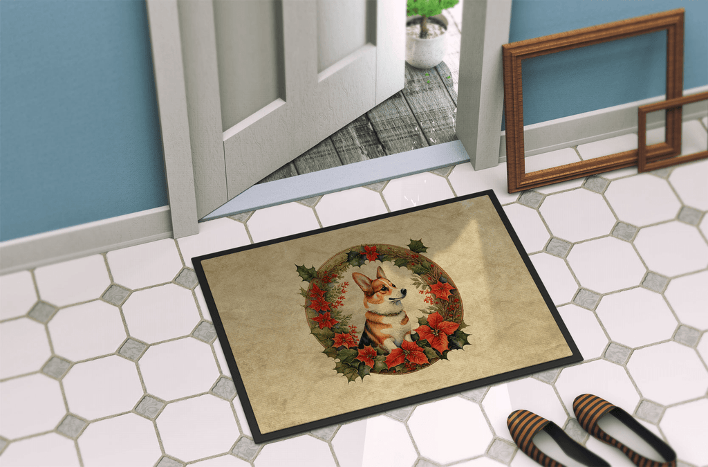 Glamorous Pups : Corgi Christmas Flowers Doormat