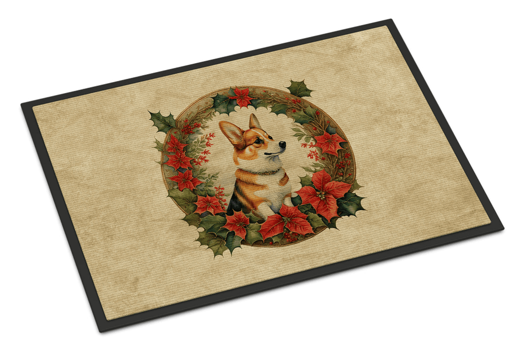 Glamorous Pups : Corgi Christmas Flowers Doormat