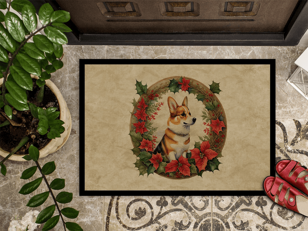 Glamorous Pups : Corgi Christmas Flowers Doormat