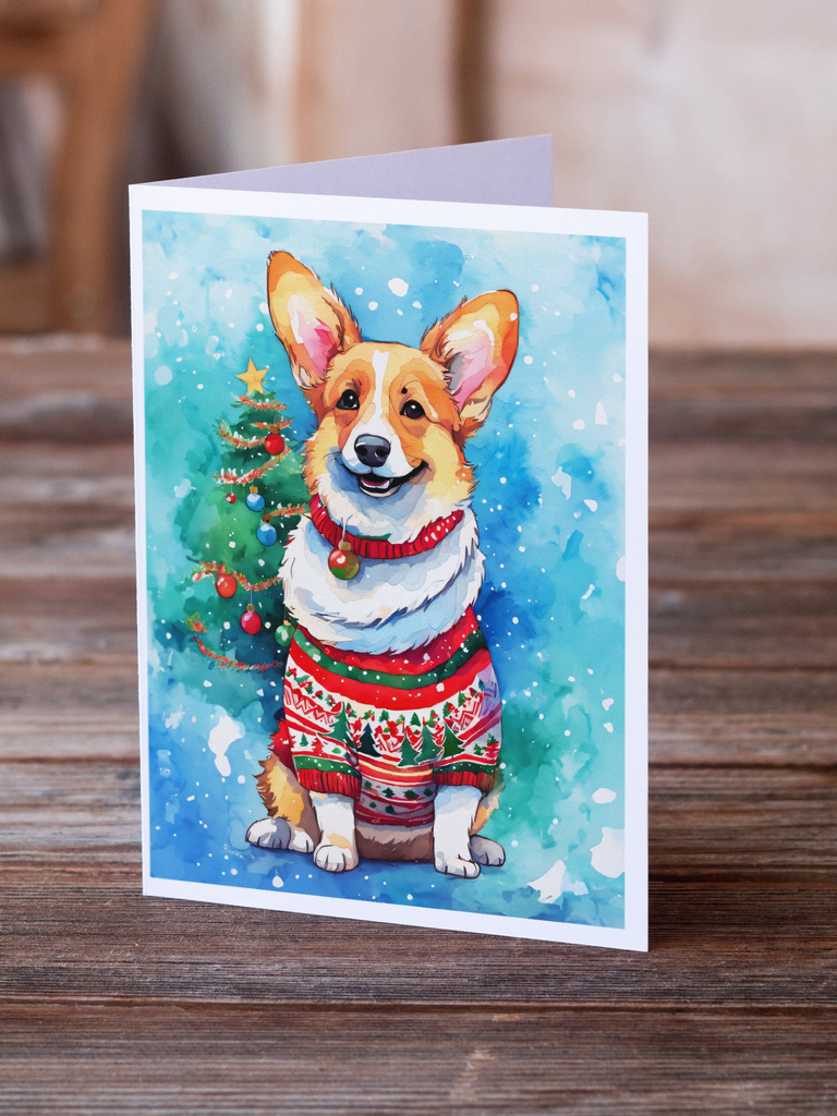 Glamorous Pups : Corgi Christmas Greeting Cards Pack of 8