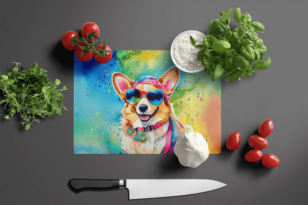 Glamorous Pups : Corgi Hippie Dawg Glass Cutting Board