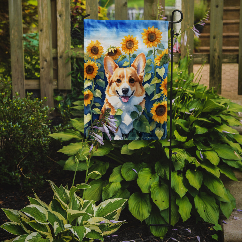 Glamorous Pups : Corgi in Sunflowers Garden Flag