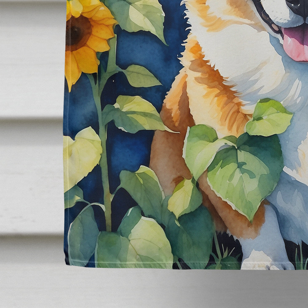 Glamorous Pups : Corgi in Sunflowers House Flag