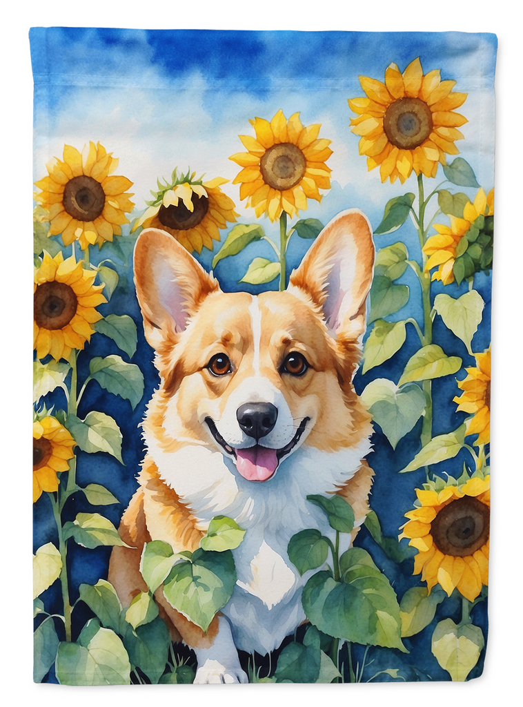 Glamorous Pups : Corgi in Sunflowers House Flag