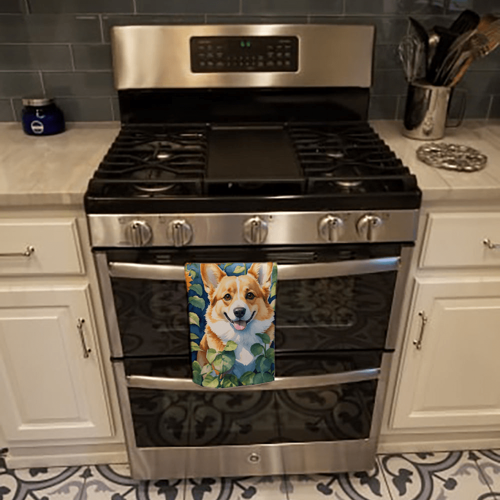Glamorous Pups : Corgi in Sunflowers Kitchen Towel