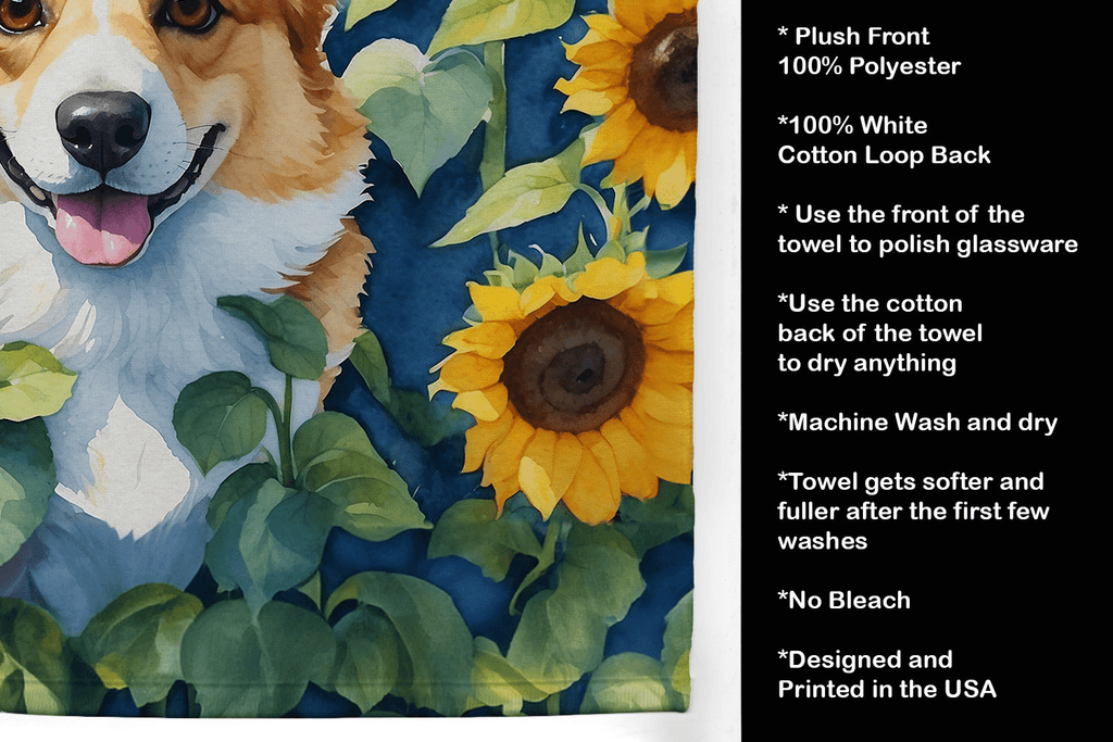 Glamorous Pups : Corgi in Sunflowers Kitchen Towel
