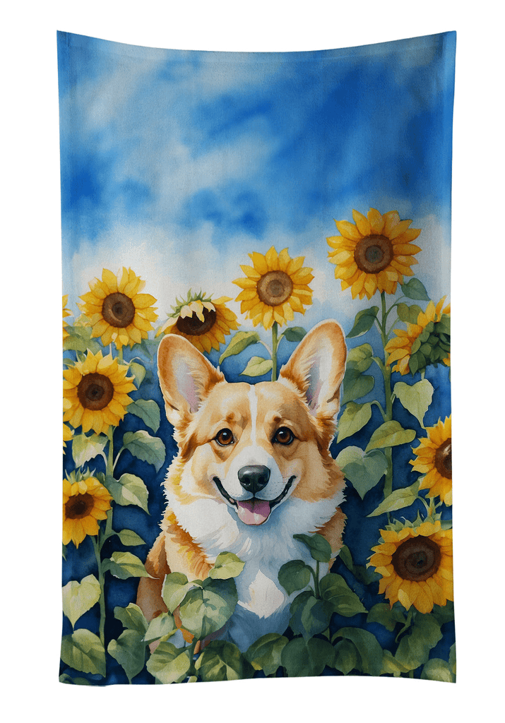 Glamorous Pups : Corgi in Sunflowers Kitchen Towel