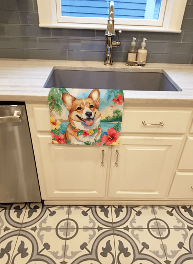 Glamorous Pups : Corgi Luau Kitchen Towel