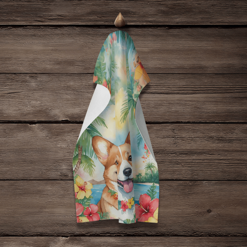 Glamorous Pups : Corgi Luau Kitchen Towel