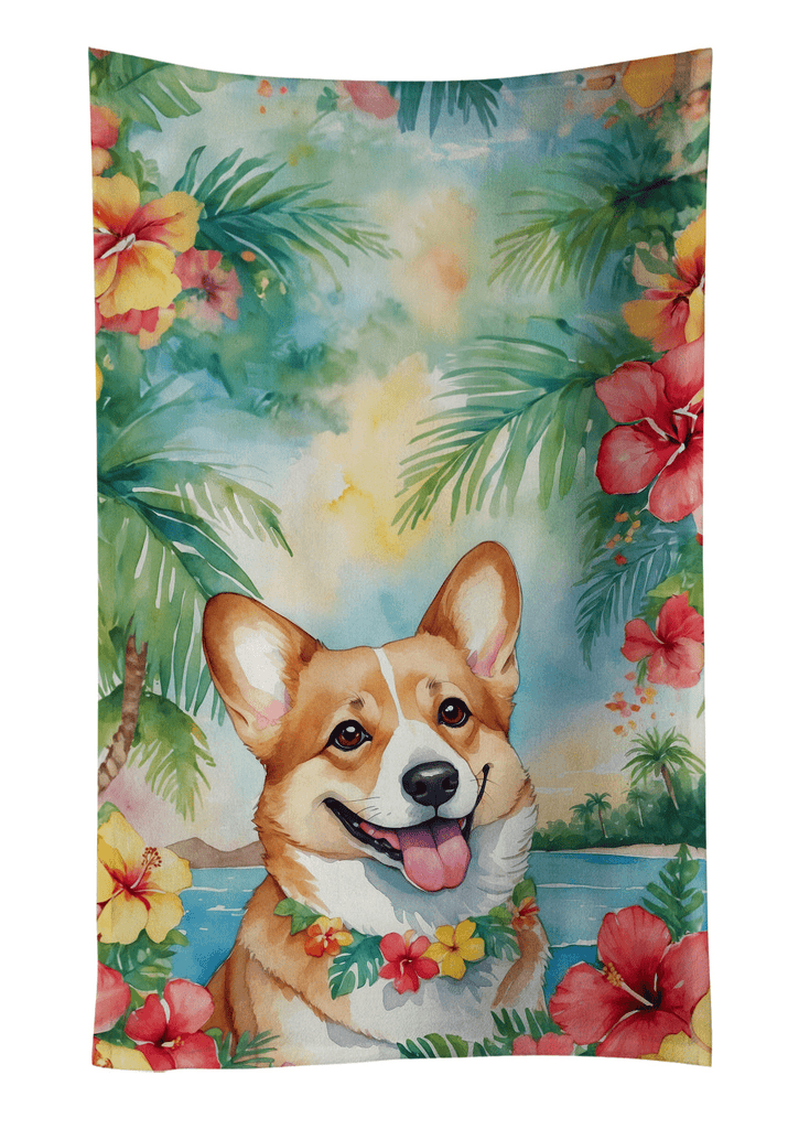 Glamorous Pups : Corgi Luau Kitchen Towel