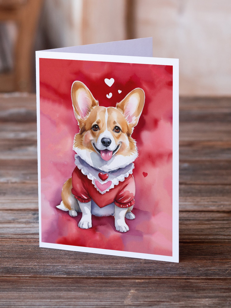 Glamorous Pups : Corgi My Valentine Greeting Cards Pack of 8