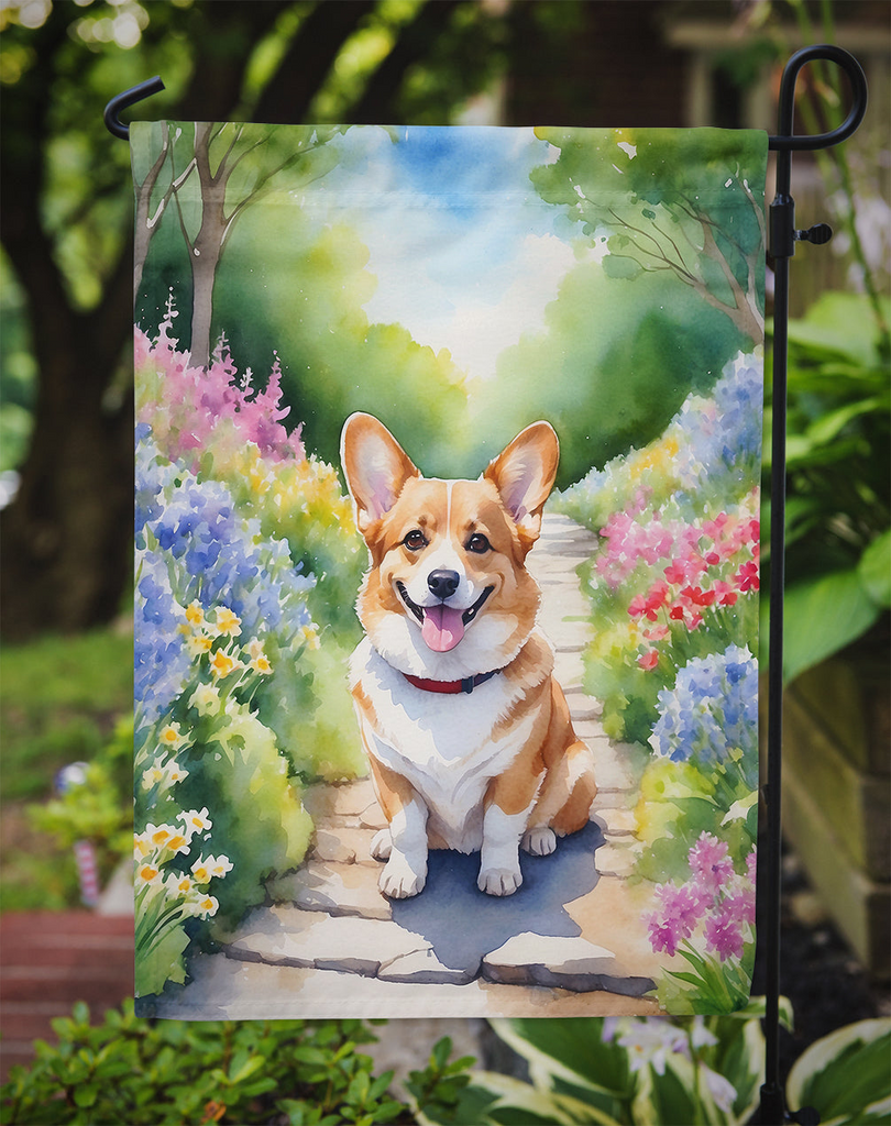 Glamorous Pups : Corgi Spring Path Garden Flag