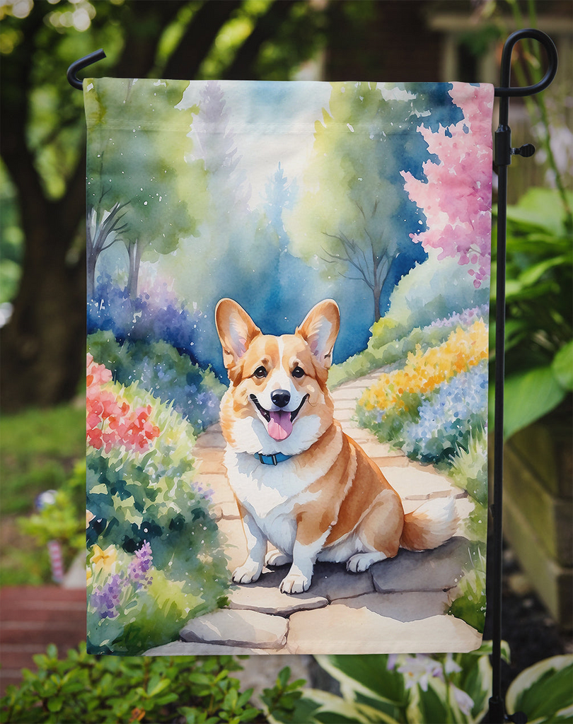 Glamorous Pups : Corgi Spring Path Garden Flag