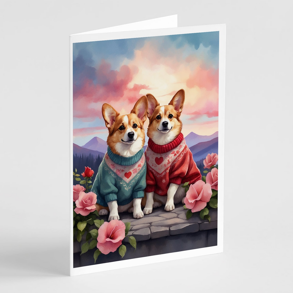 Glamorous Pups : Corgi Two Hearts Greeting Cards Pack of 8