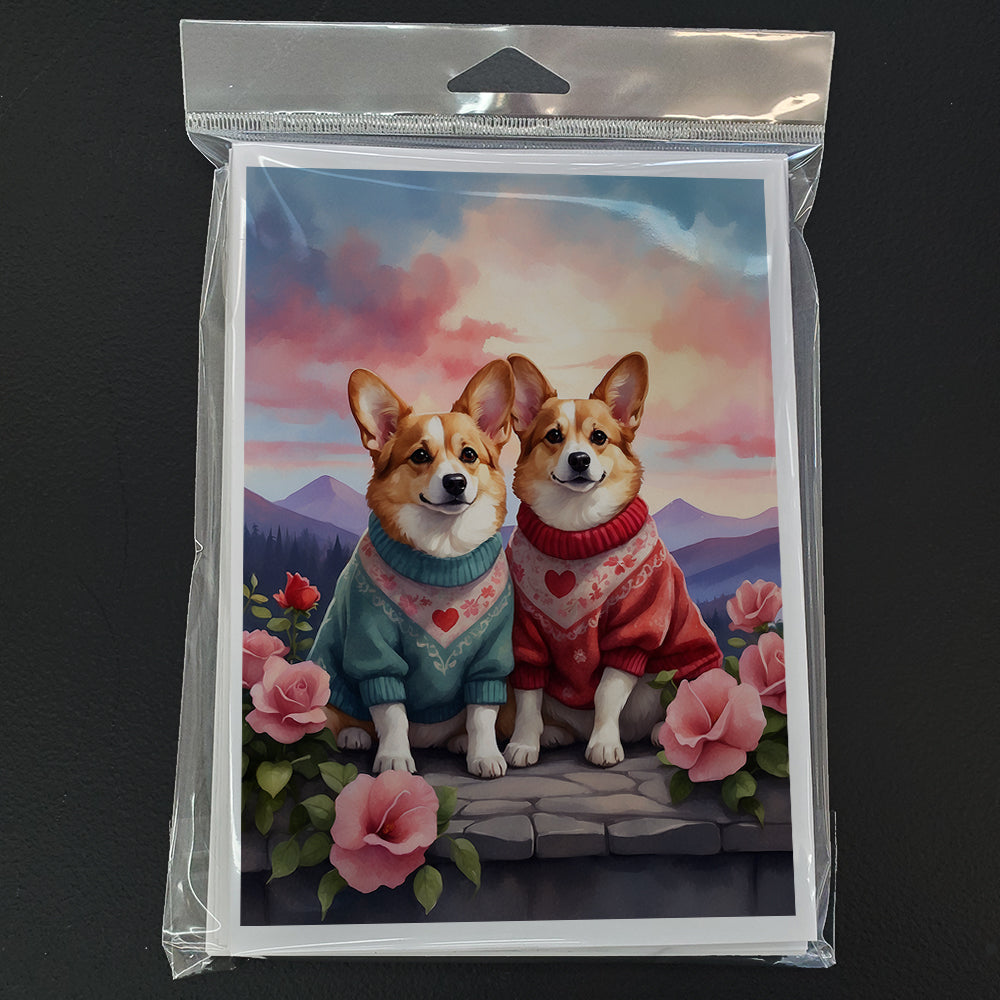 Glamorous Pups : Corgi Two Hearts Greeting Cards Pack of 8