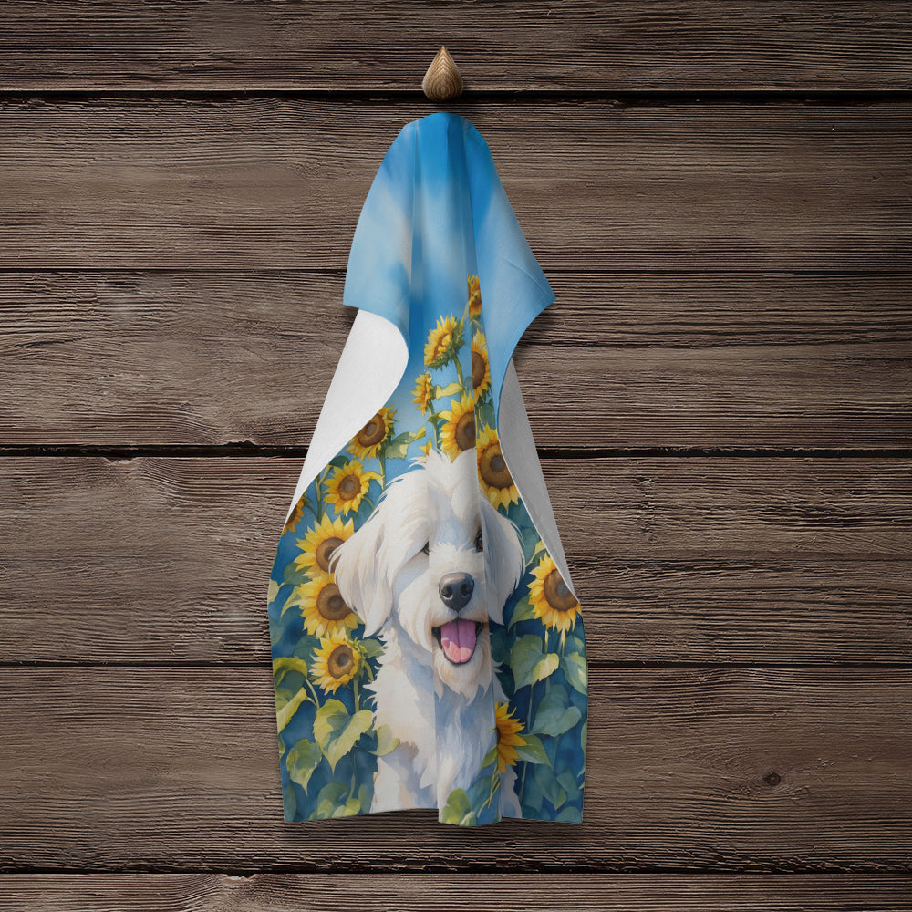Glamorous Pups : Coton de Tulear in Sunflowers Kitchen Towel
