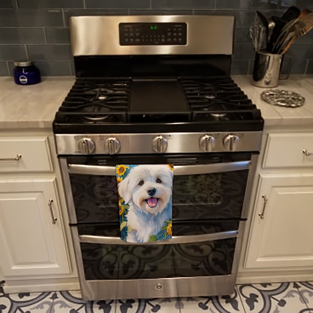 Glamorous Pups : Coton de Tulear in Sunflowers Kitchen Towel