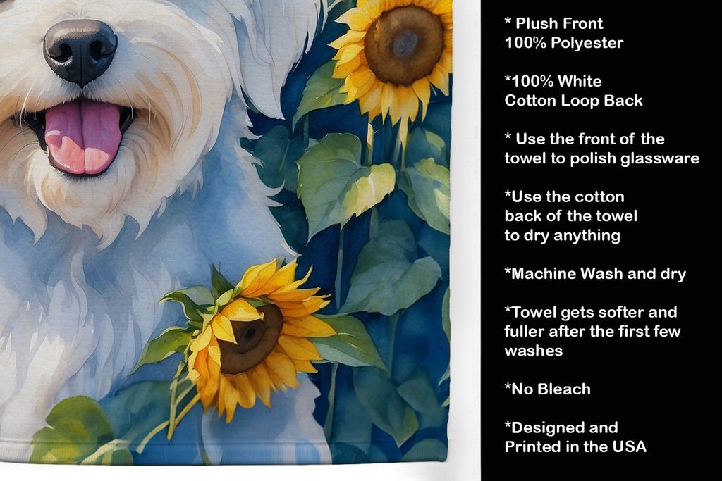 Glamorous Pups : Coton de Tulear in Sunflowers Kitchen Towel