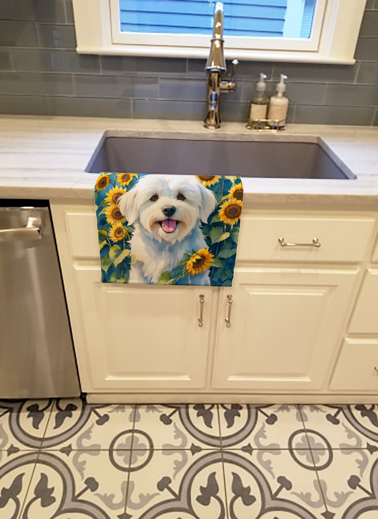 Glamorous Pups : Coton de Tulear in Sunflowers Kitchen Towel
