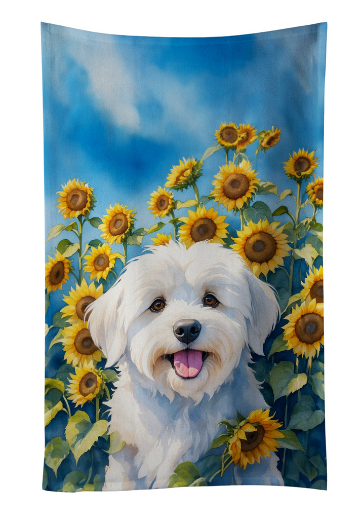 Glamorous Pups : Coton de Tulear in Sunflowers Kitchen Towel