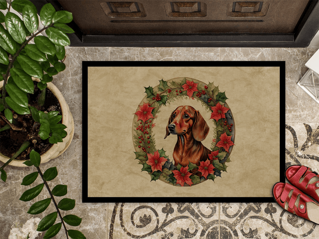 Glamorous Pups : Dachshund Christmas Flowers Doormat