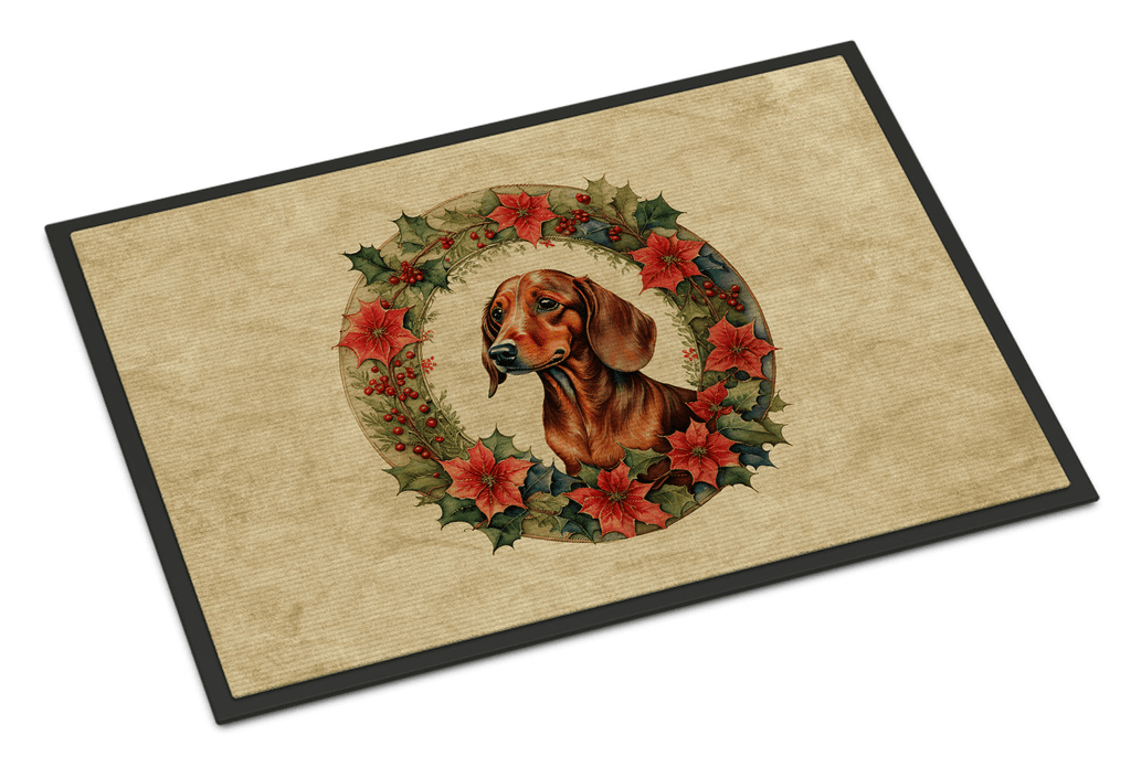 Glamorous Pups : Dachshund Christmas Flowers Doormat