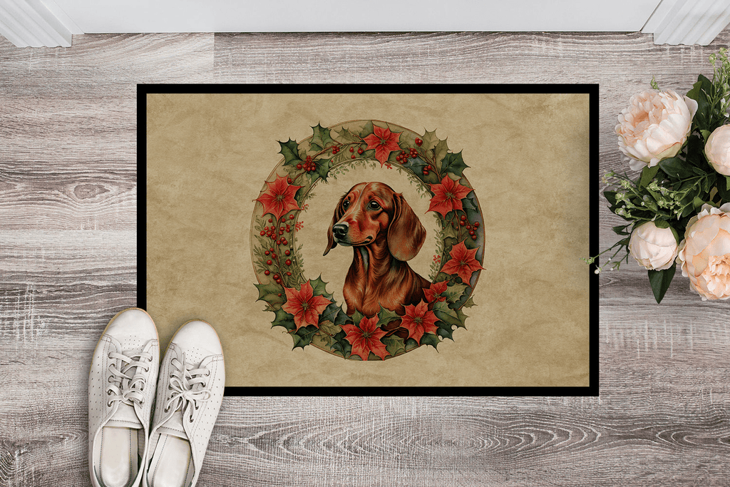 Glamorous Pups : Dachshund Christmas Flowers Doormat