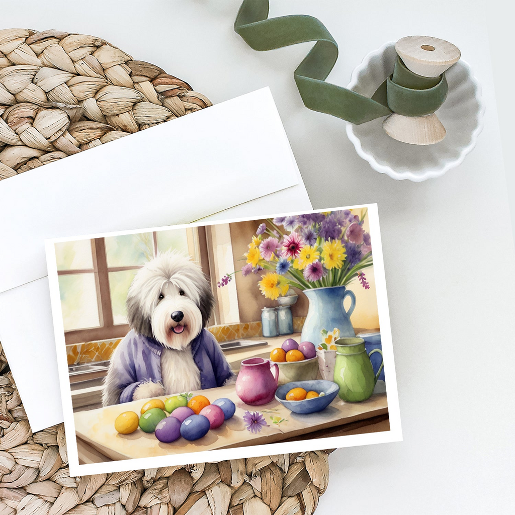 Glamorous Pups : Decorating Easter Old English Sheepdog Greeting Cards Pack of 8