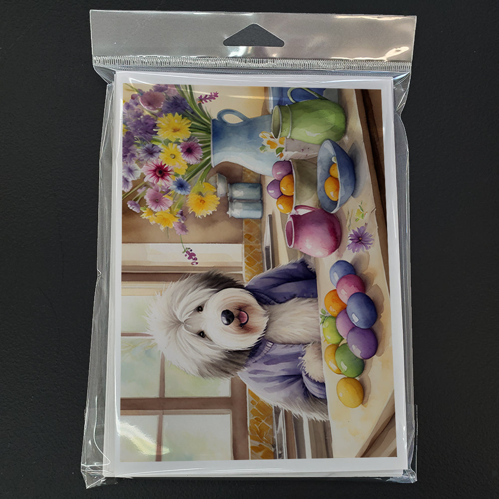 Glamorous Pups : Decorating Easter Old English Sheepdog Greeting Cards Pack of 8