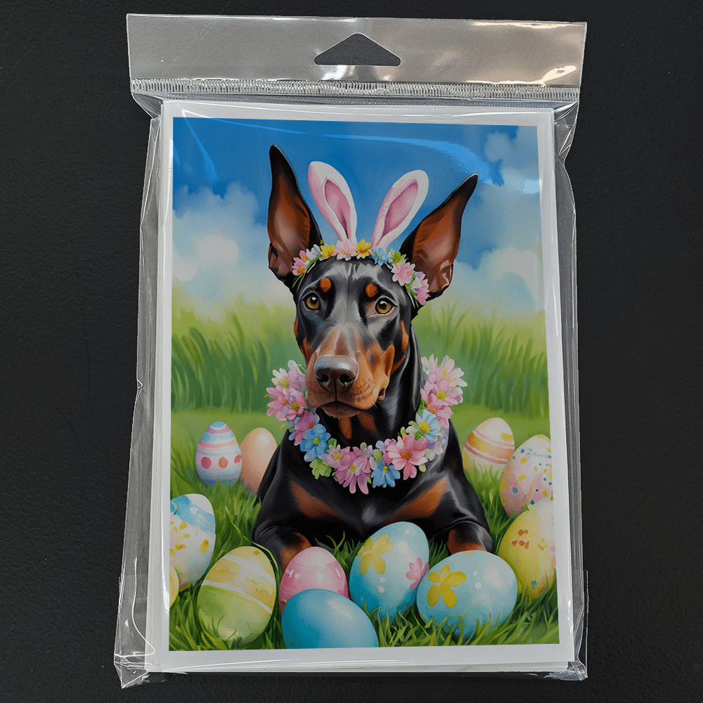 Glamorous Pups : Doberman Pinscher Easter Egg Hunt Greeting Cards Pack of 8