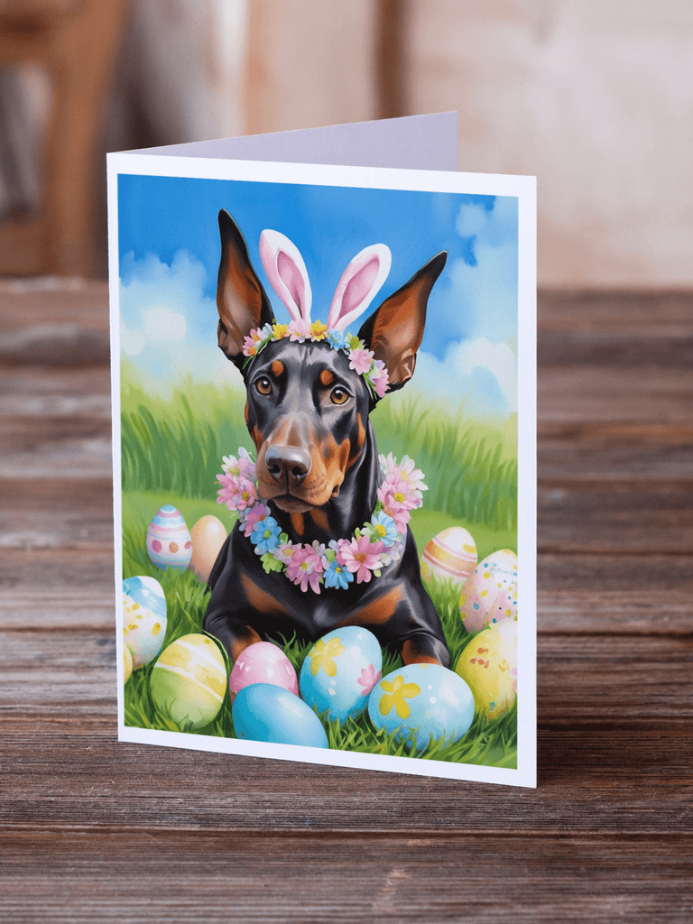 Glamorous Pups : Doberman Pinscher Easter Egg Hunt Greeting Cards Pack of 8