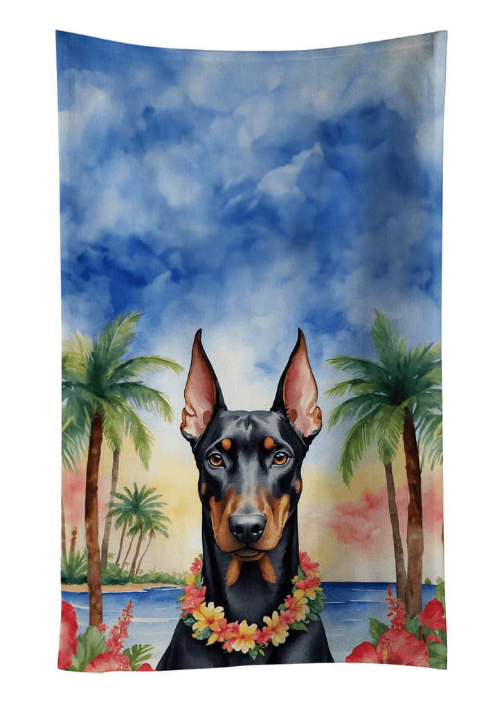 Glamorous Pups : Doberman Pinscher Luau Kitchen Towel