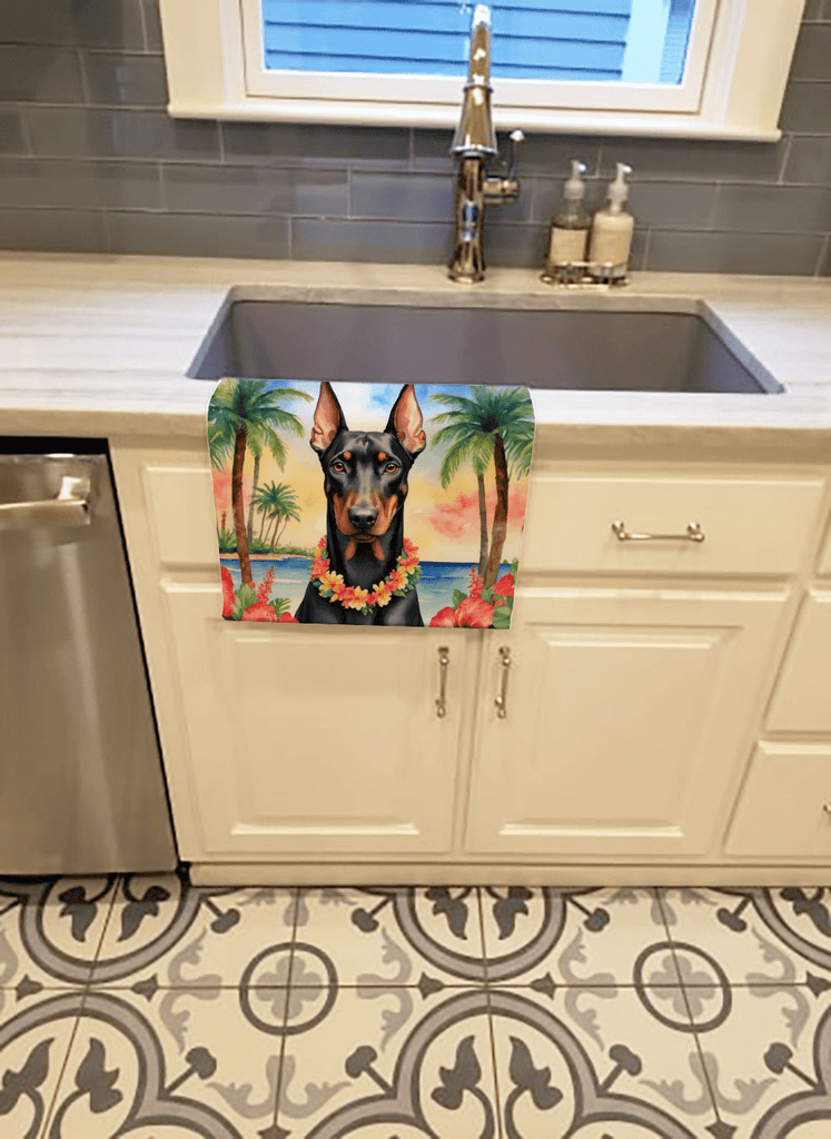 Glamorous Pups : Doberman Pinscher Luau Kitchen Towel